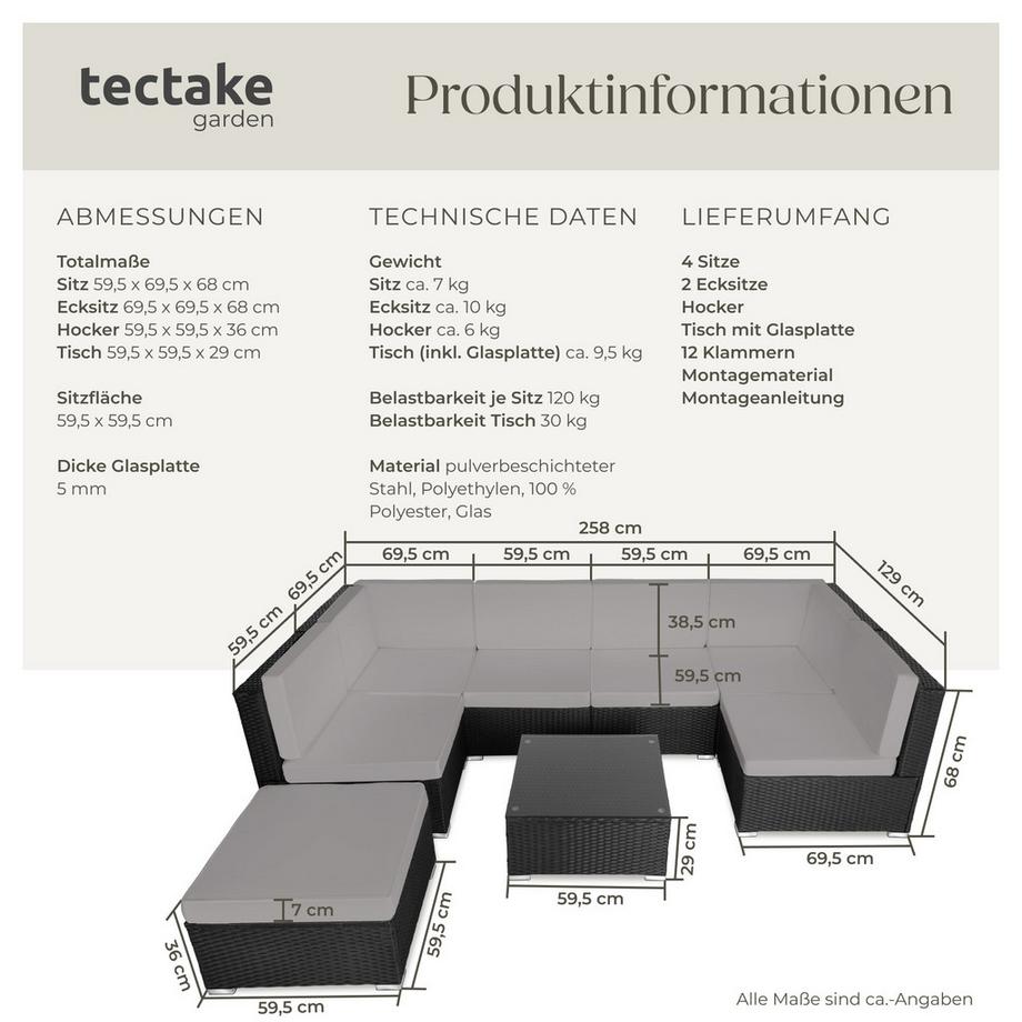 Tectake Salottino in rattan  Venezia da 6 a 7 persone  