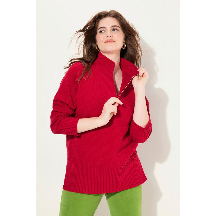 Ulla Popken Strick-Troyer Stehkragen Zipper Langarm  