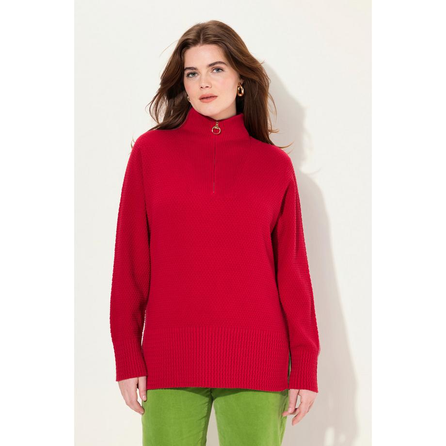 Ulla Popken Strick-Troyer Stehkragen Zipper Langarm  