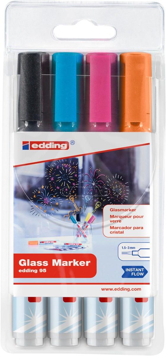 Edding  Edding 95 Glass Marker 4 Stück(e) Rundspitze Schwarz, Blau, Orange, Pink 