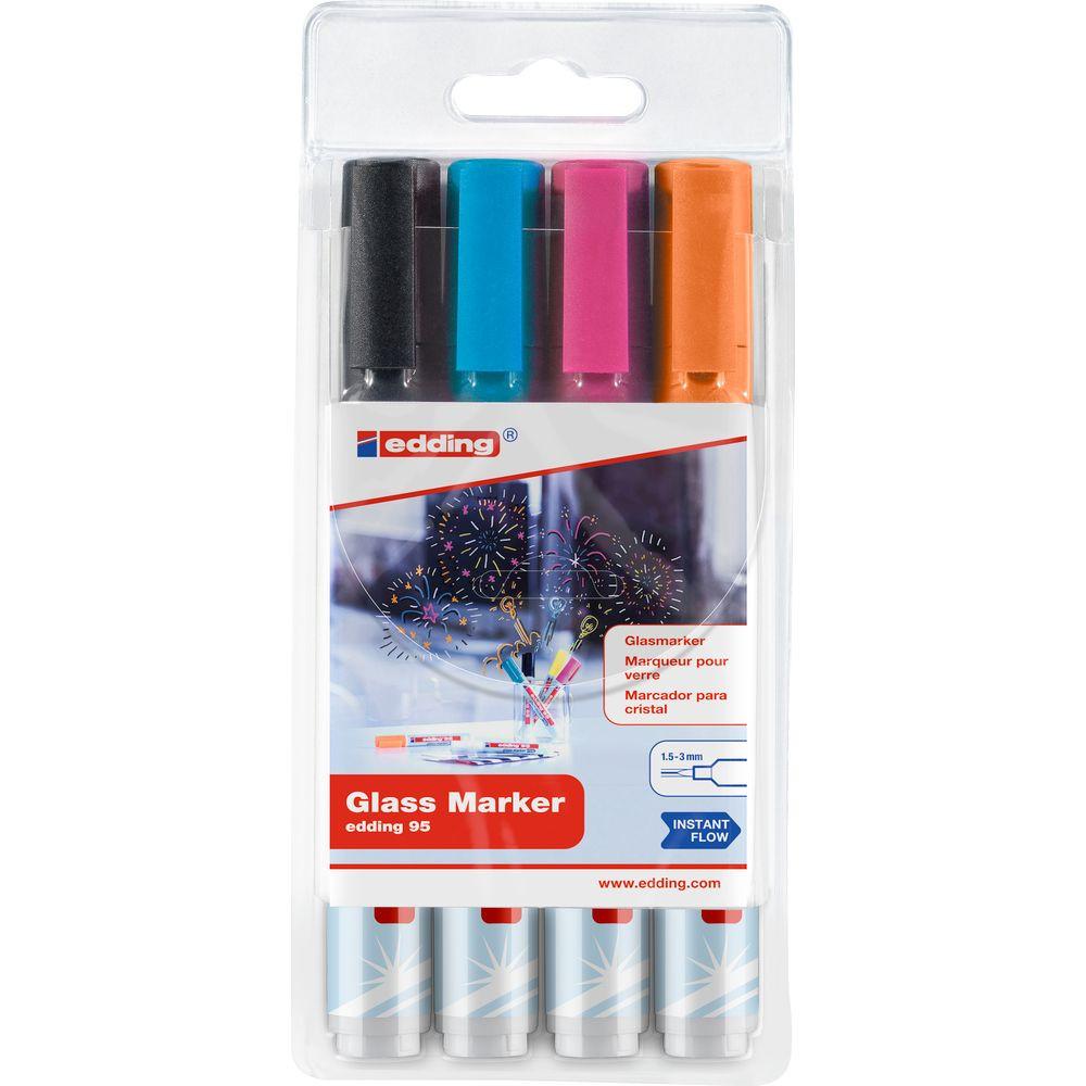 Image of 95 Glass Marker 4 Stück(e) Rundspitze Schwarz, Blau, Orange, Pink Multicolor