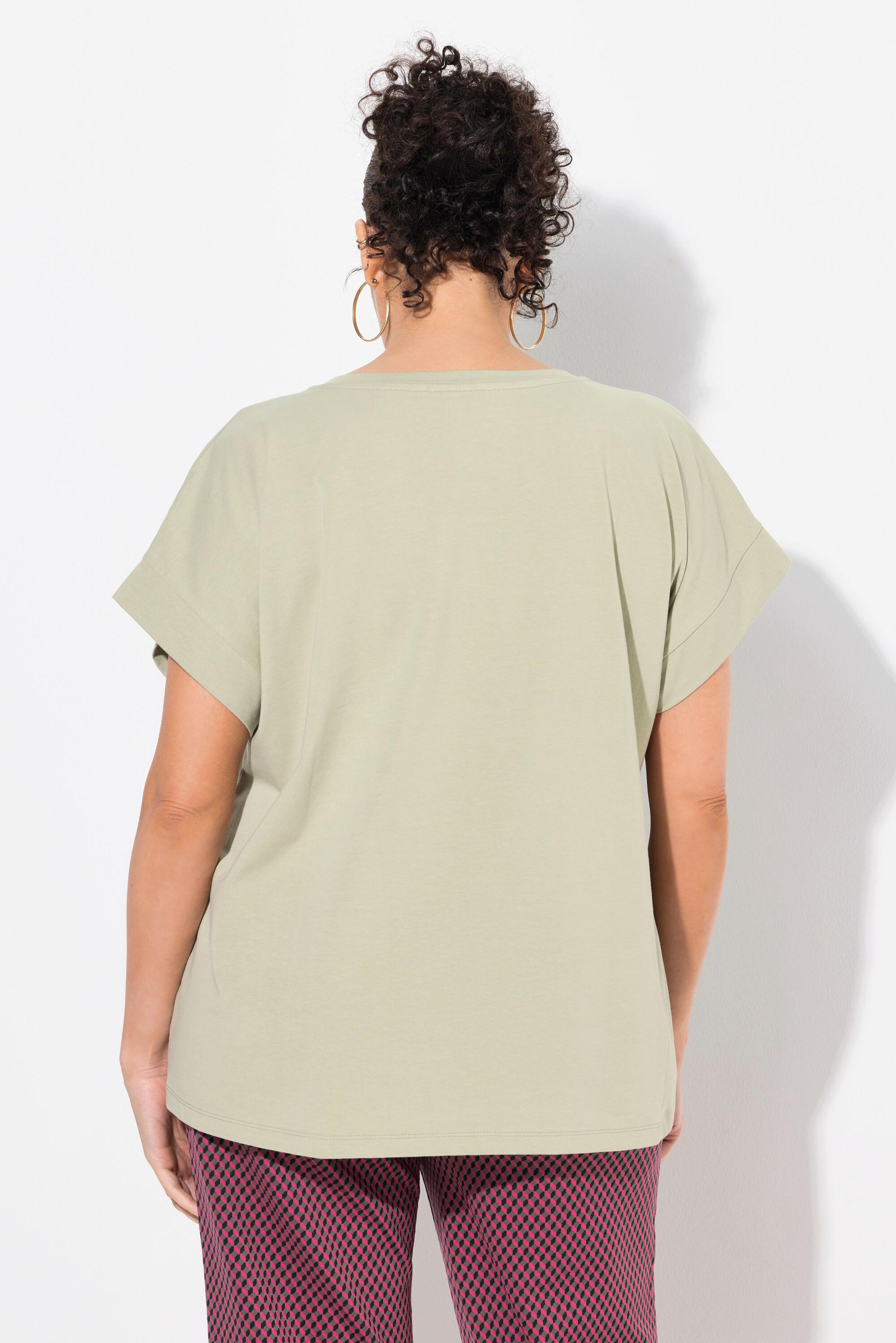 Ulla Popken  T-shirt dal taglio oversize con paillettes, scollo a girocollo e mezze maniche 