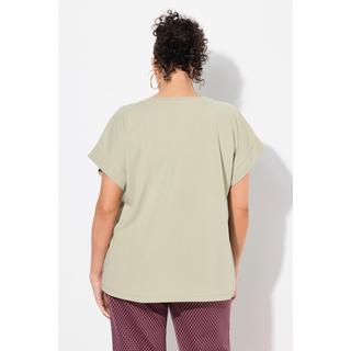 Ulla Popken  T-shirt dal taglio oversize con paillettes, scollo a girocollo e mezze maniche 