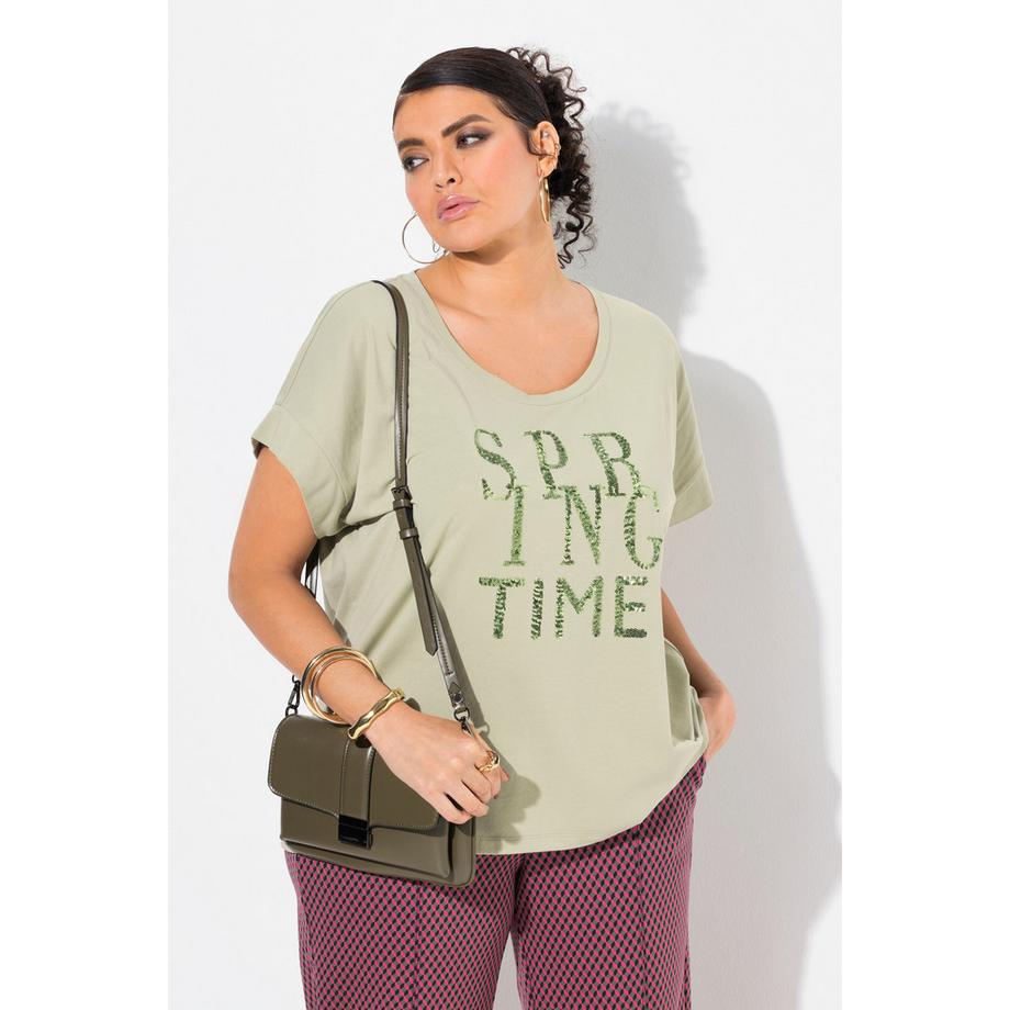 Ulla Popken T-shirt Oversize Paillettes Girocollo Mezze Maniche  