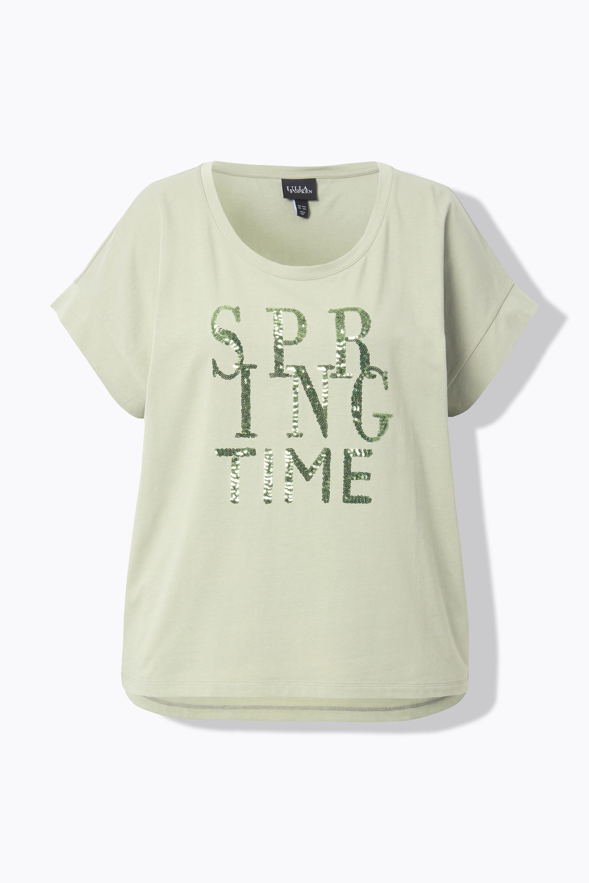 Ulla Popken  T-shirt dal taglio oversize con paillettes, scollo a girocollo e mezze maniche 