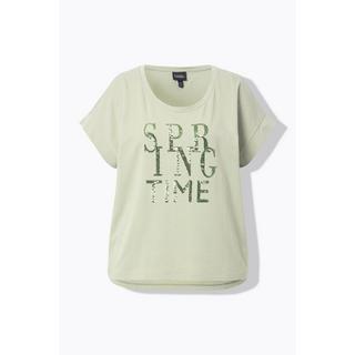 Ulla Popken  T-shirt dal taglio oversize con paillettes, scollo a girocollo e mezze maniche 