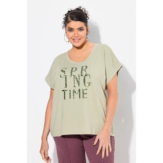 Ulla Popken  T-shirt dal taglio oversize con paillettes, scollo a girocollo e mezze maniche 