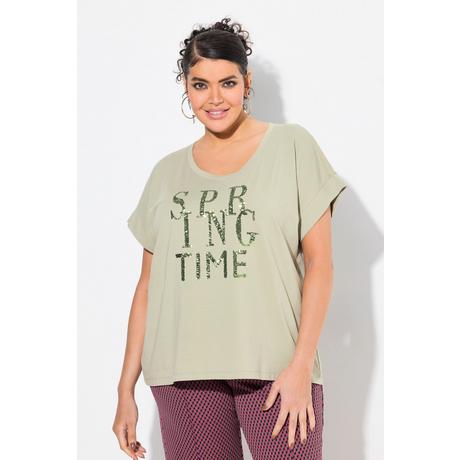 Ulla Popken  T-shirt dal taglio oversize con paillettes, scollo a girocollo e mezze maniche 