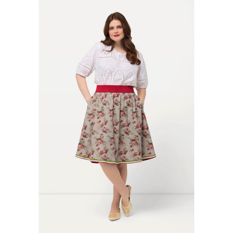 Ulla Popken Jupe Trapèze Taille Élastique Rubans Fantaisie Dentelle  