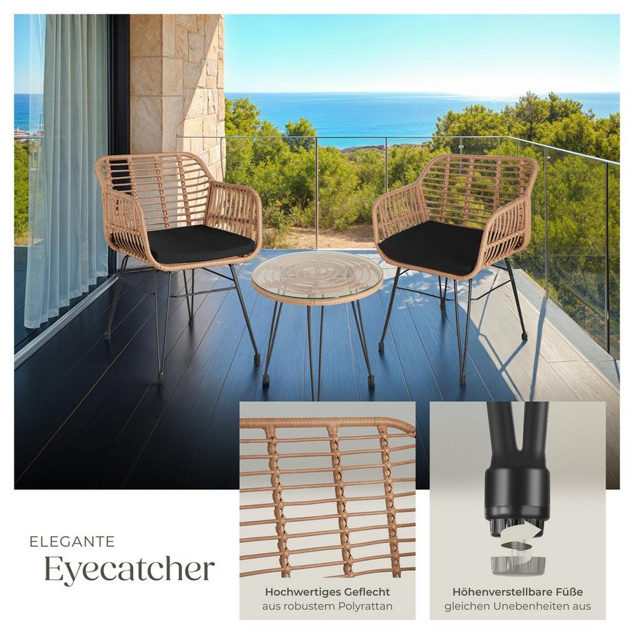 Tectake Rattan Sitzgruppe Molfetta für 2 Personen widerstandsfähig  