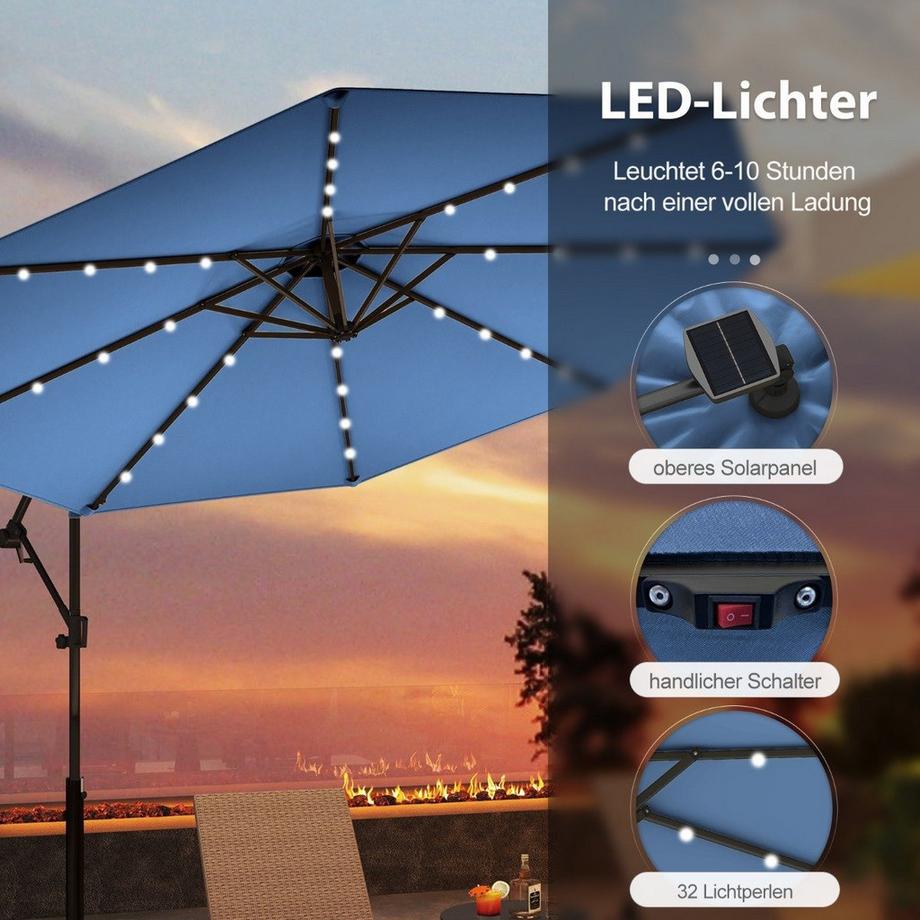 Northix Ombrellone solare a LED da giardino  