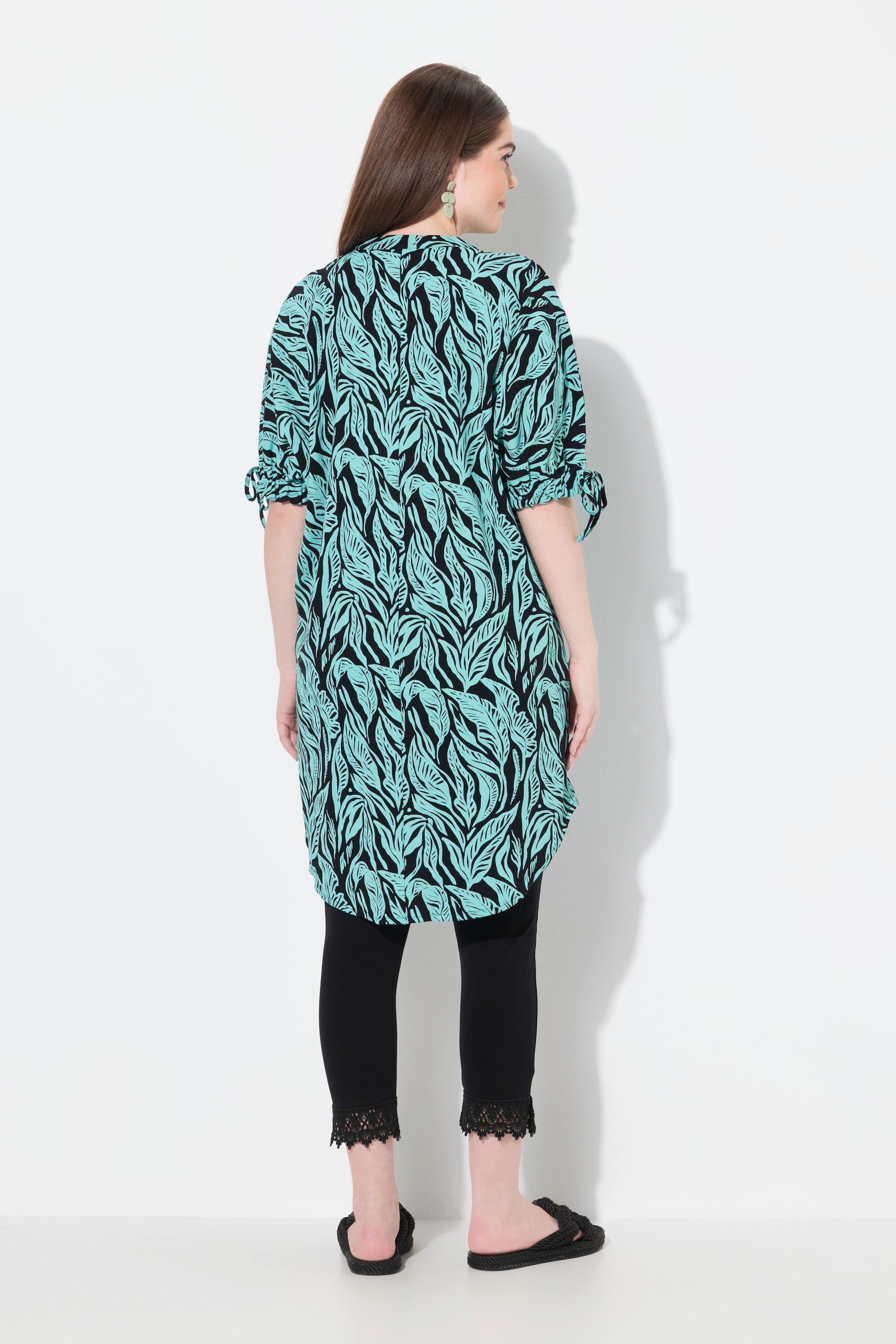 Ulla Popken Tunica in jersey Stampa giungla Collo alto Mezze maniche Cotone biologico  