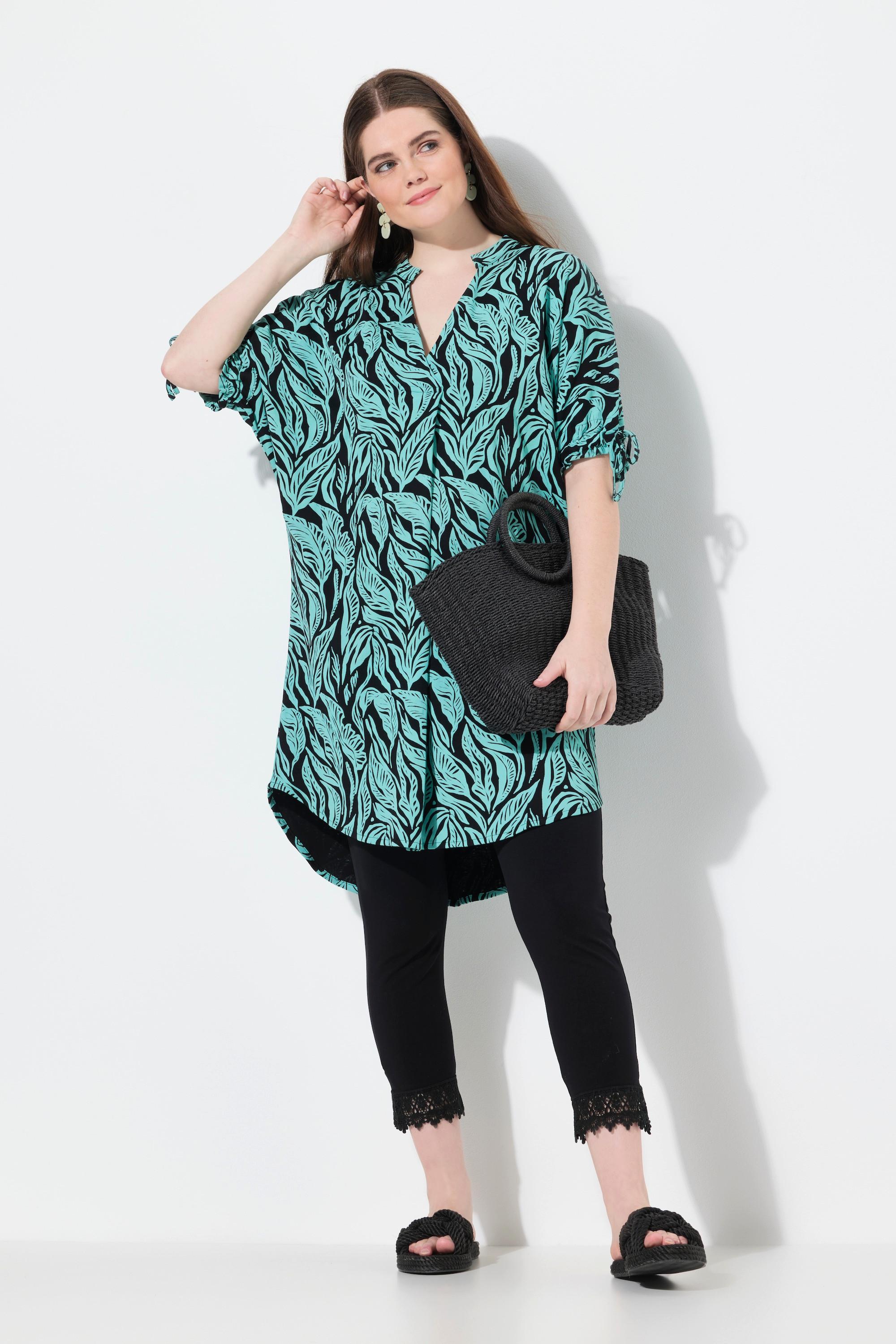 Ulla Popken Tunica in jersey Stampa giungla Collo alto Mezze maniche Cotone biologico  