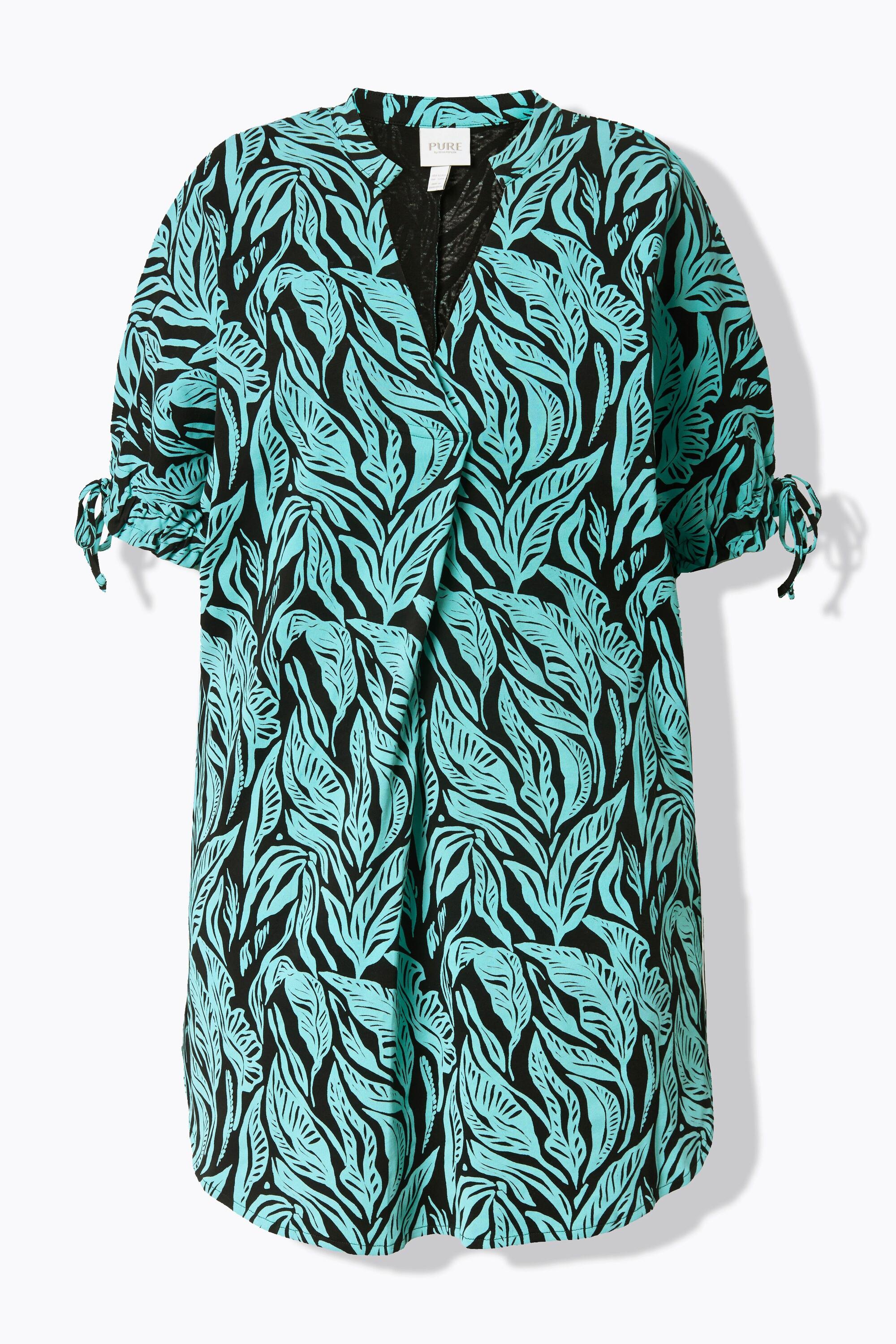 Ulla Popken Tunica in jersey Stampa giungla Collo alto Mezze maniche Cotone biologico  