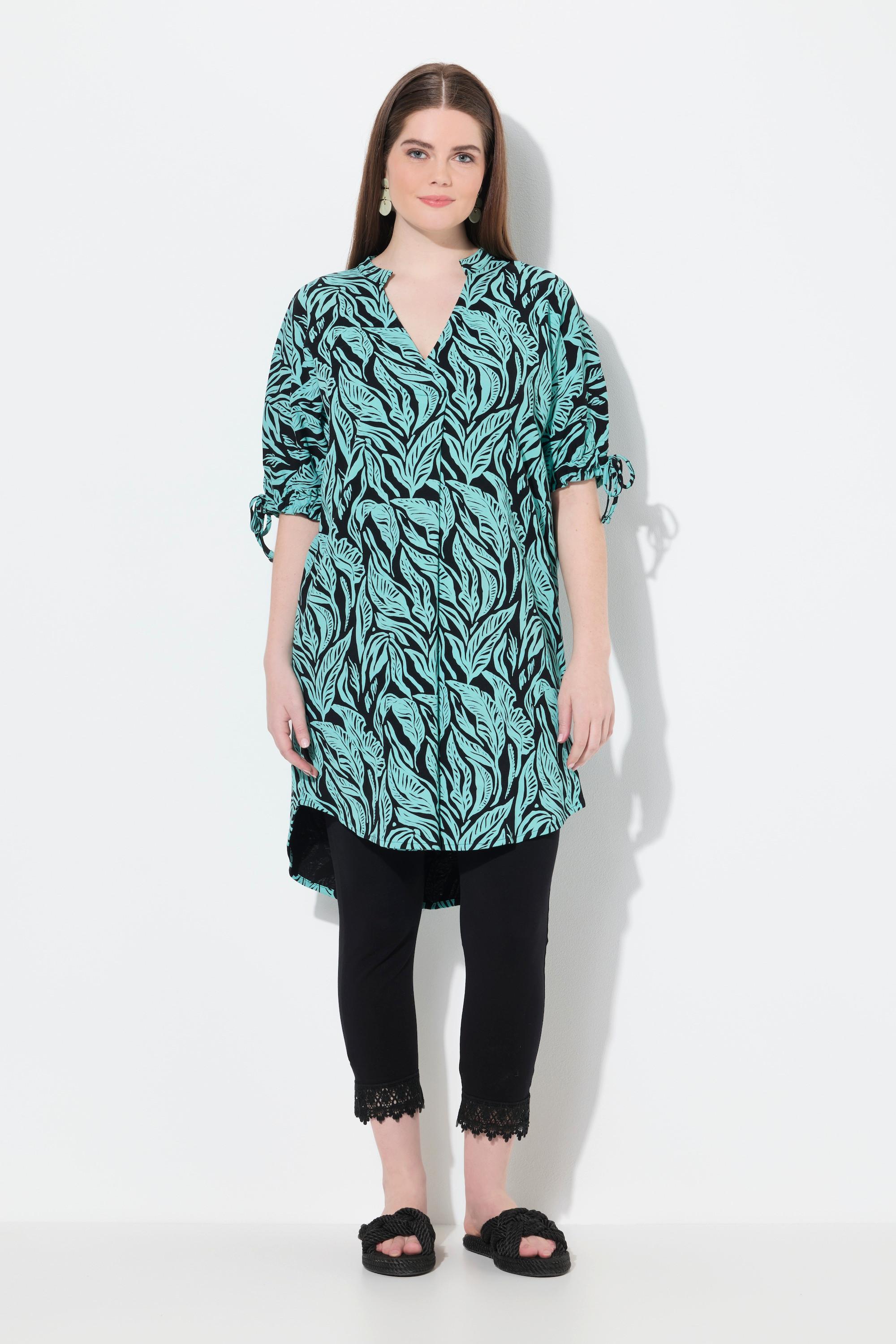 Ulla Popken Tunica in jersey Stampa giungla Collo alto Mezze maniche Cotone biologico  