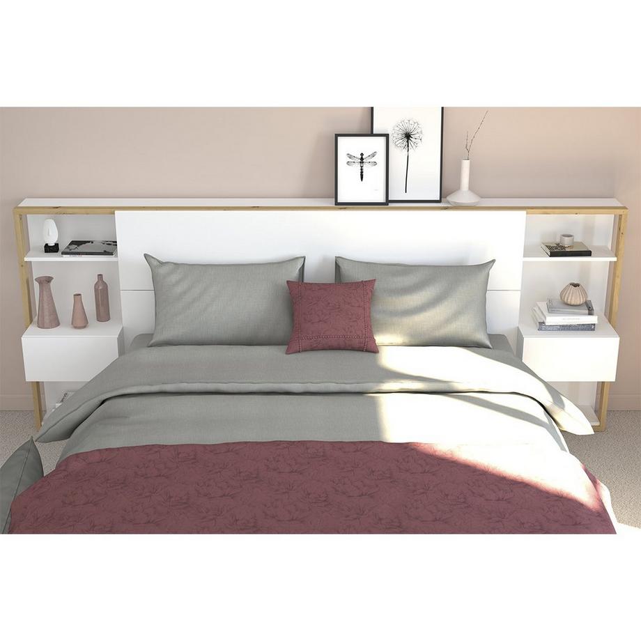 Vente-unique Testata letto con comodini Bianco e Rovere MISTA  