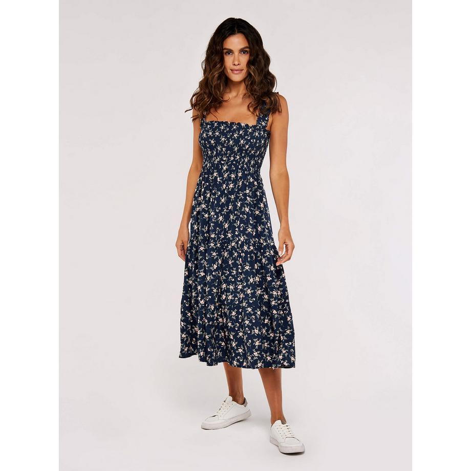 Gestuftes Kleid mit Orchideenprint
