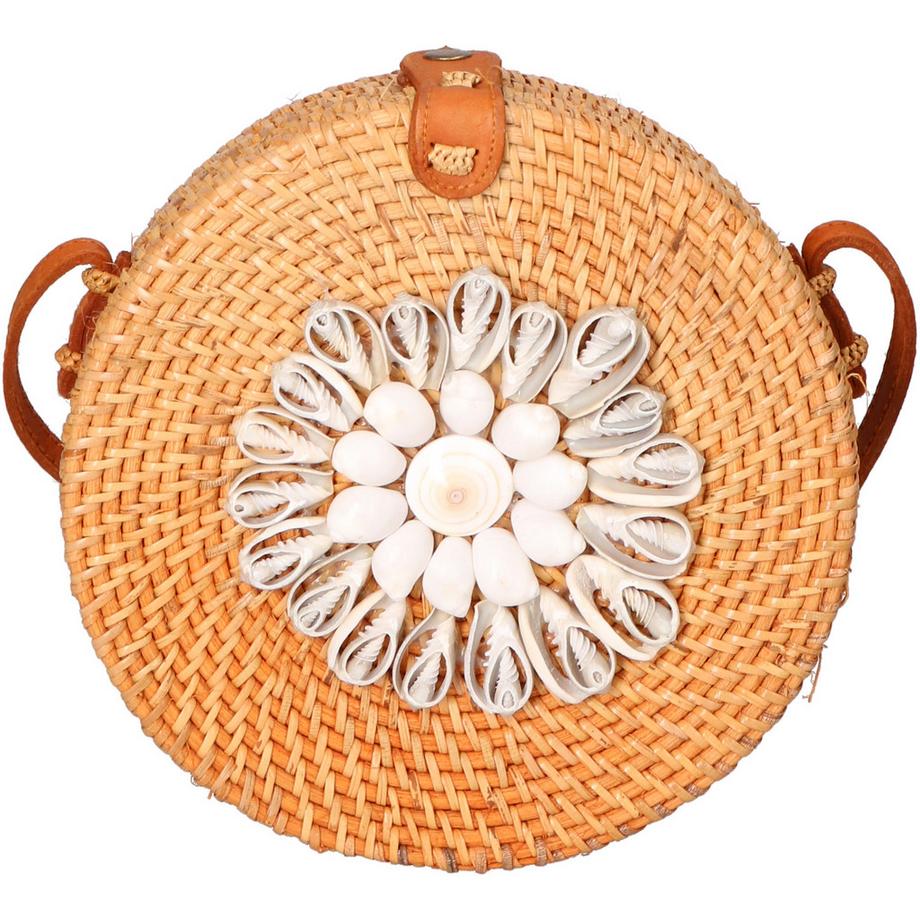 Gave Lux Sac bandoulière rond tressé avec ornement coquillage  