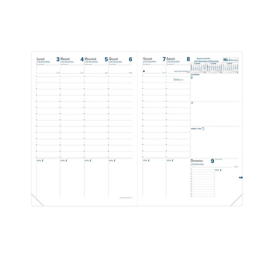 Quo Vadis - Recharge Agenda - 2025 - Consul - Semainier Planning - Italien - 13 mois de décembre à décembre - 21x29,7 cm - Papier Cl airefontaine blanc - Fabrication française