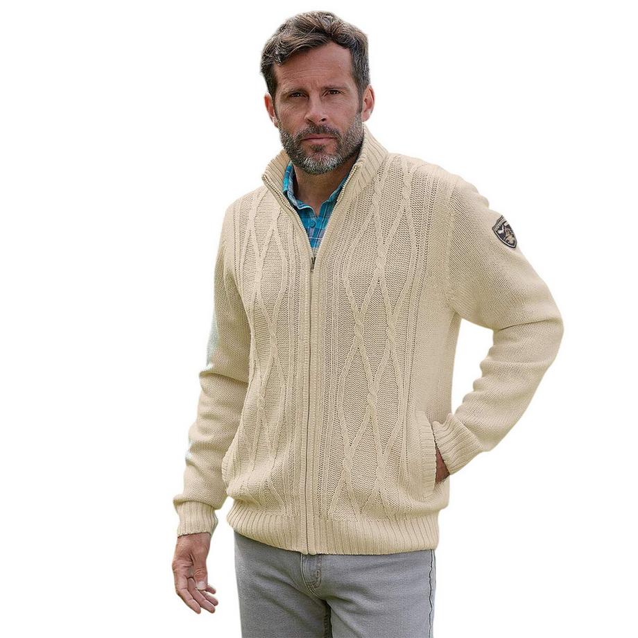Atlas For Men Veste à Fermeture Éclair avec Tricot torsadé  