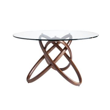 Esstisch runde gehärtetes Glas aus walnussfarbenes Holz