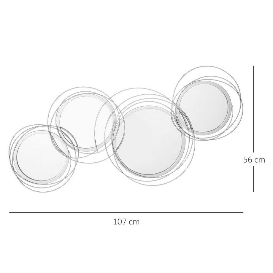Northio 3er Set Spiegel für Wanddekoration, Wanddekoration mit 4 runden Spiegeln, Wohnzimmerdeko, Wandspiegel, Flurspiegel, Wandkunstwerk für Wohnzimmer, Schlafzimmer, Metall, Silber  