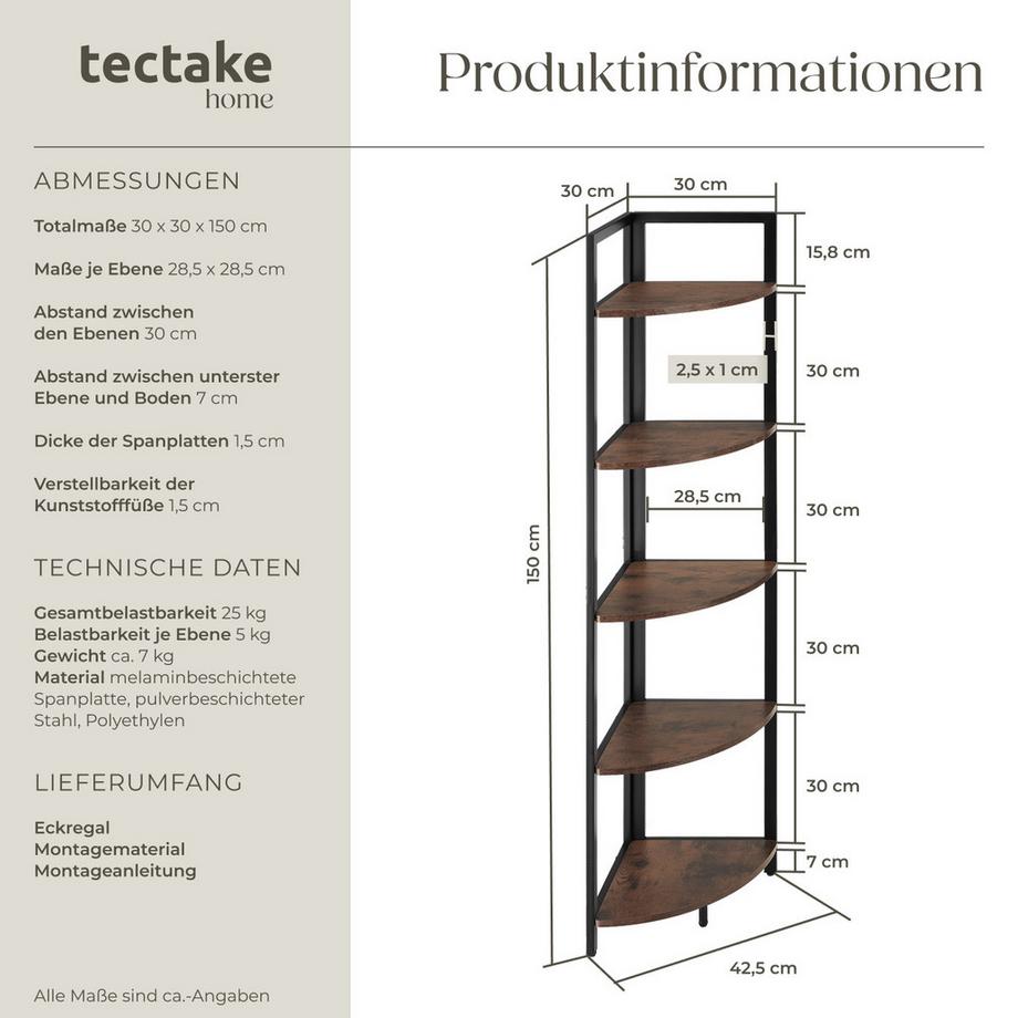 Tectake Eckregal Castlebar  Industrial Style Holz und Stahl  