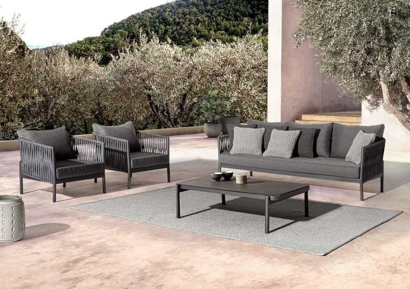 mutoni Gartensofa Florencia Dreisitzer mit Kissen anthrazit  