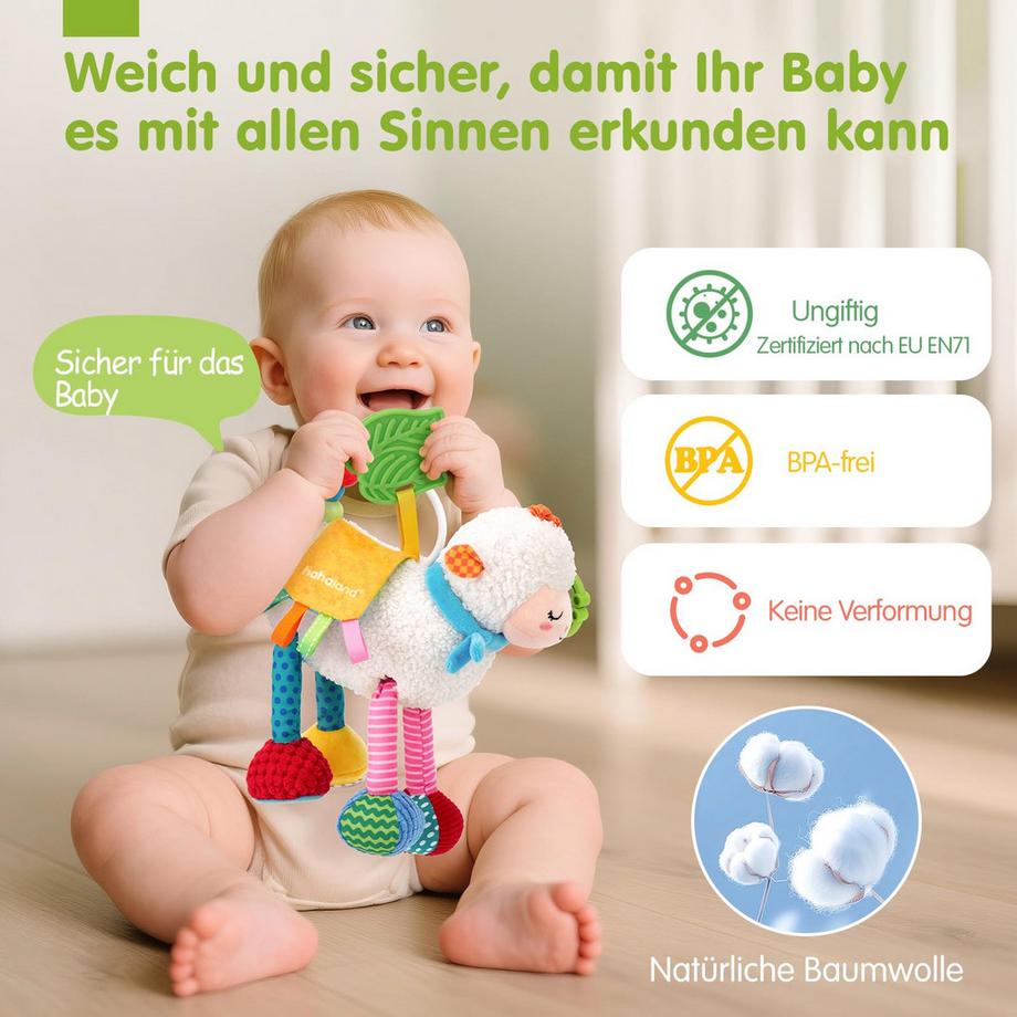 Activity-board  Babyspielzeug Musik Plüschschaf, BPA-freier Beißring für Babyspielzeug 