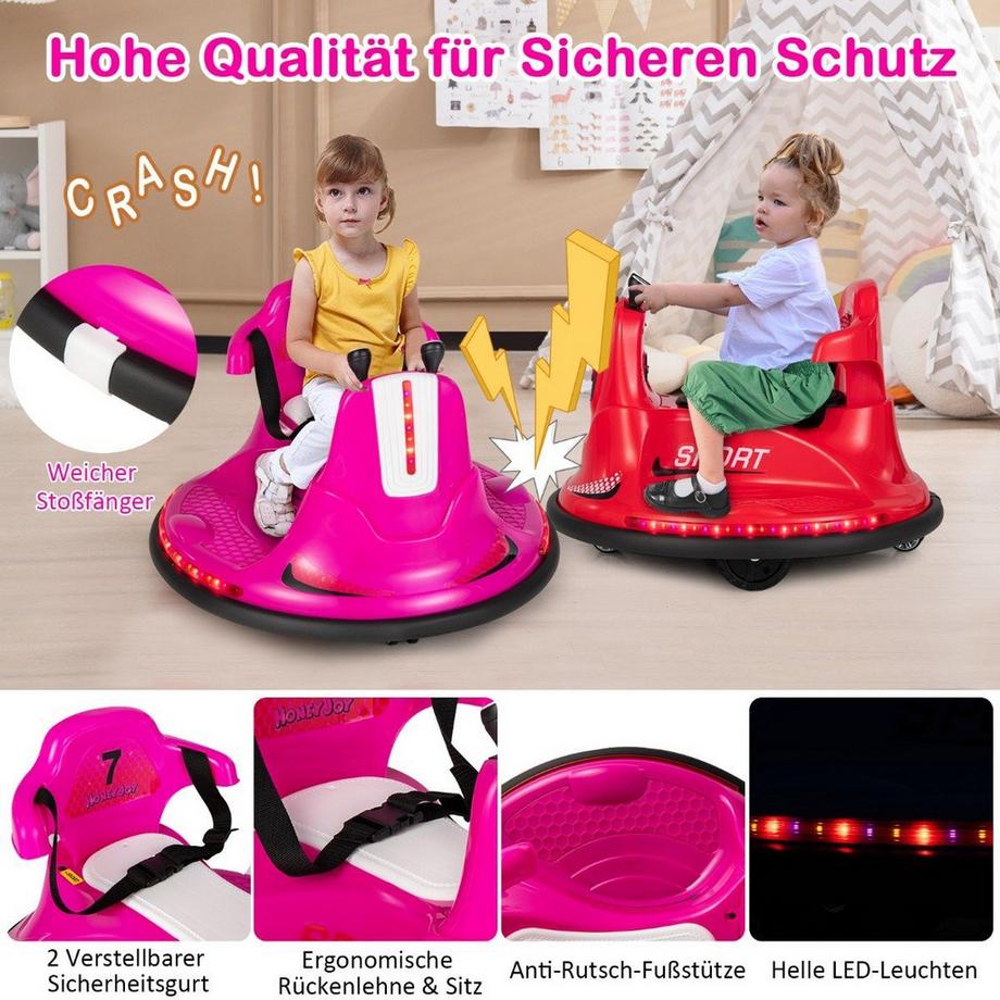 Northix  6V Kinder Autoscooter 360 Grad Drehung mit Musik & bunten LED Lichtern Rosa 