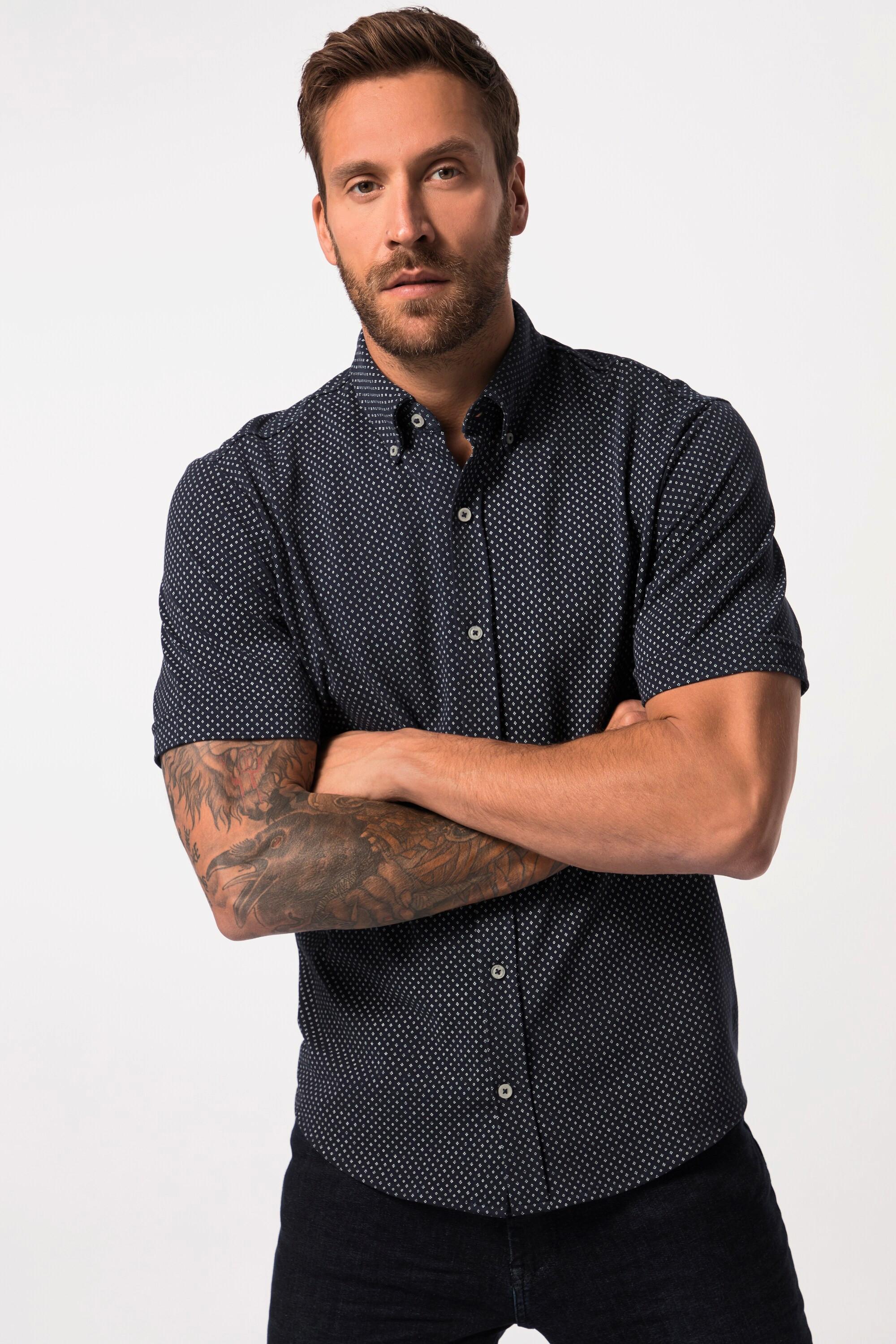 JP1880  Chemise en maille piquée, manches courtes et col à pointes boutonnées – coupe Modern Fit, jusqu'au 8XL 