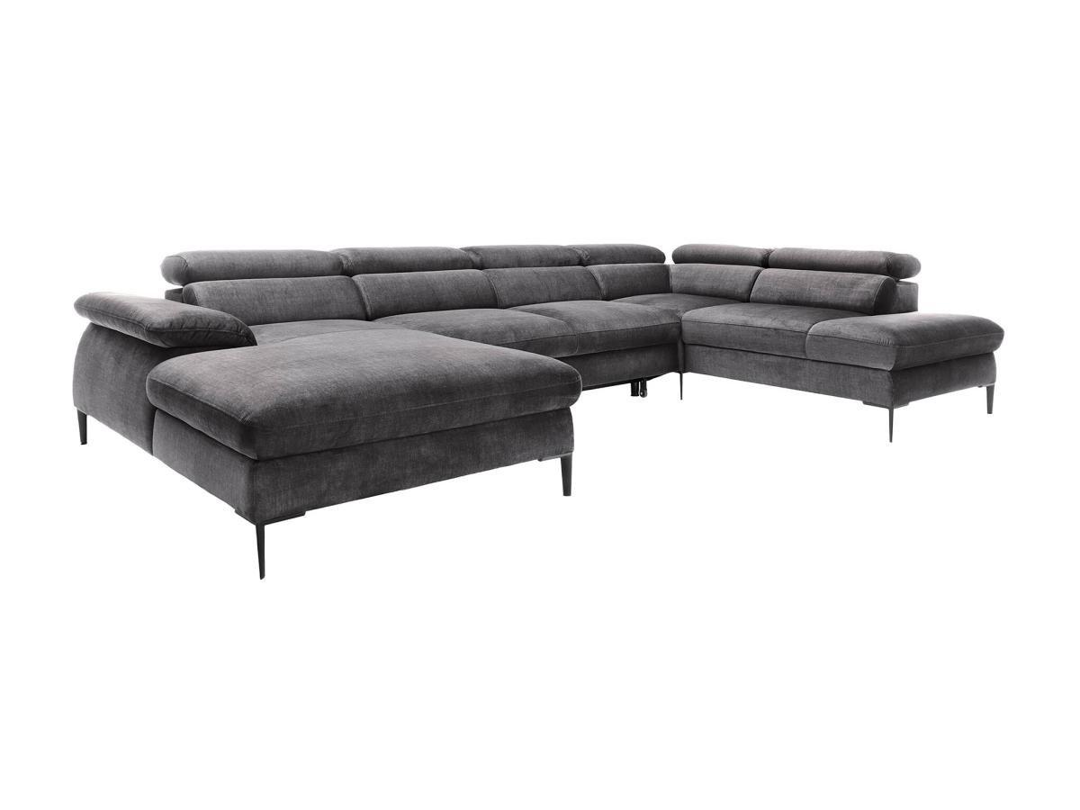 PASCAL MORABITO Grand canapé d'angle gauche panoramique convertible en velours gris anthracite SEPINA de Pascal Morabito  