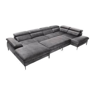 PASCAL MORABITO Grand canapé d'angle gauche panoramique convertible en velours gris anthracite SEPINA de Pascal Morabito  