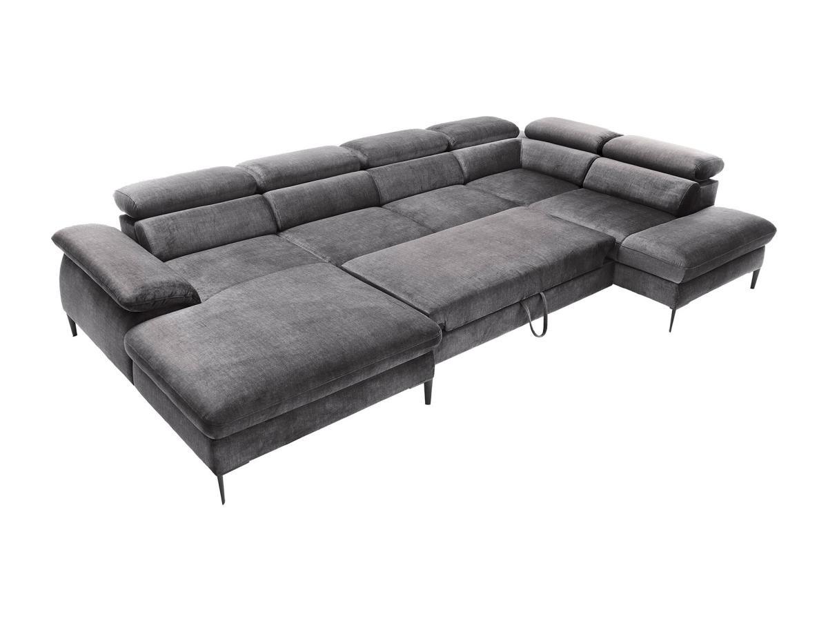 PASCAL MORABITO Grand canapé d'angle gauche panoramique convertible en velours gris anthracite SEPINA de Pascal Morabito  