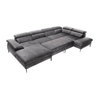 PASCAL MORABITO Grand canapé d'angle gauche panoramique convertible en velours gris anthracite SEPINA de Pascal Morabito  