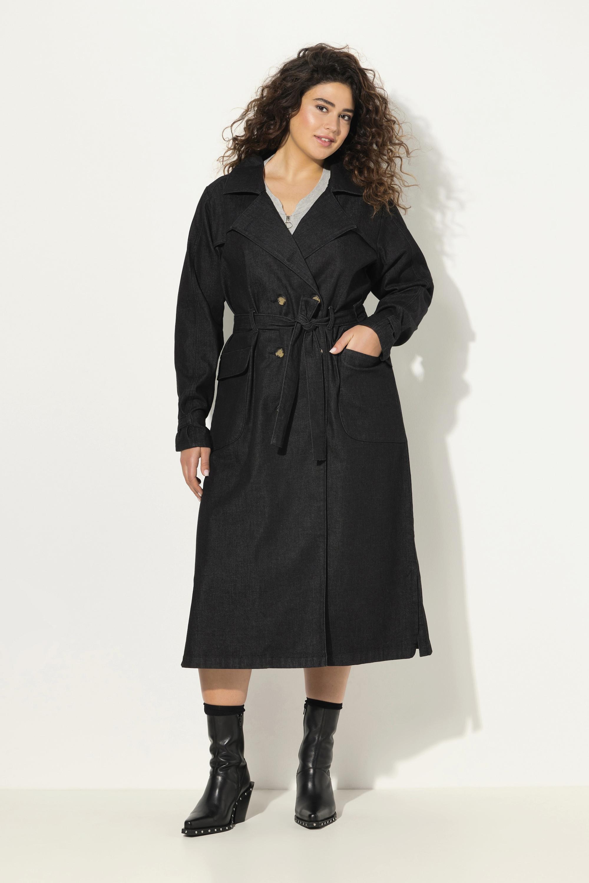 Ulla Popken  Trench di jeans con revers, doppiopetto e look vintage 