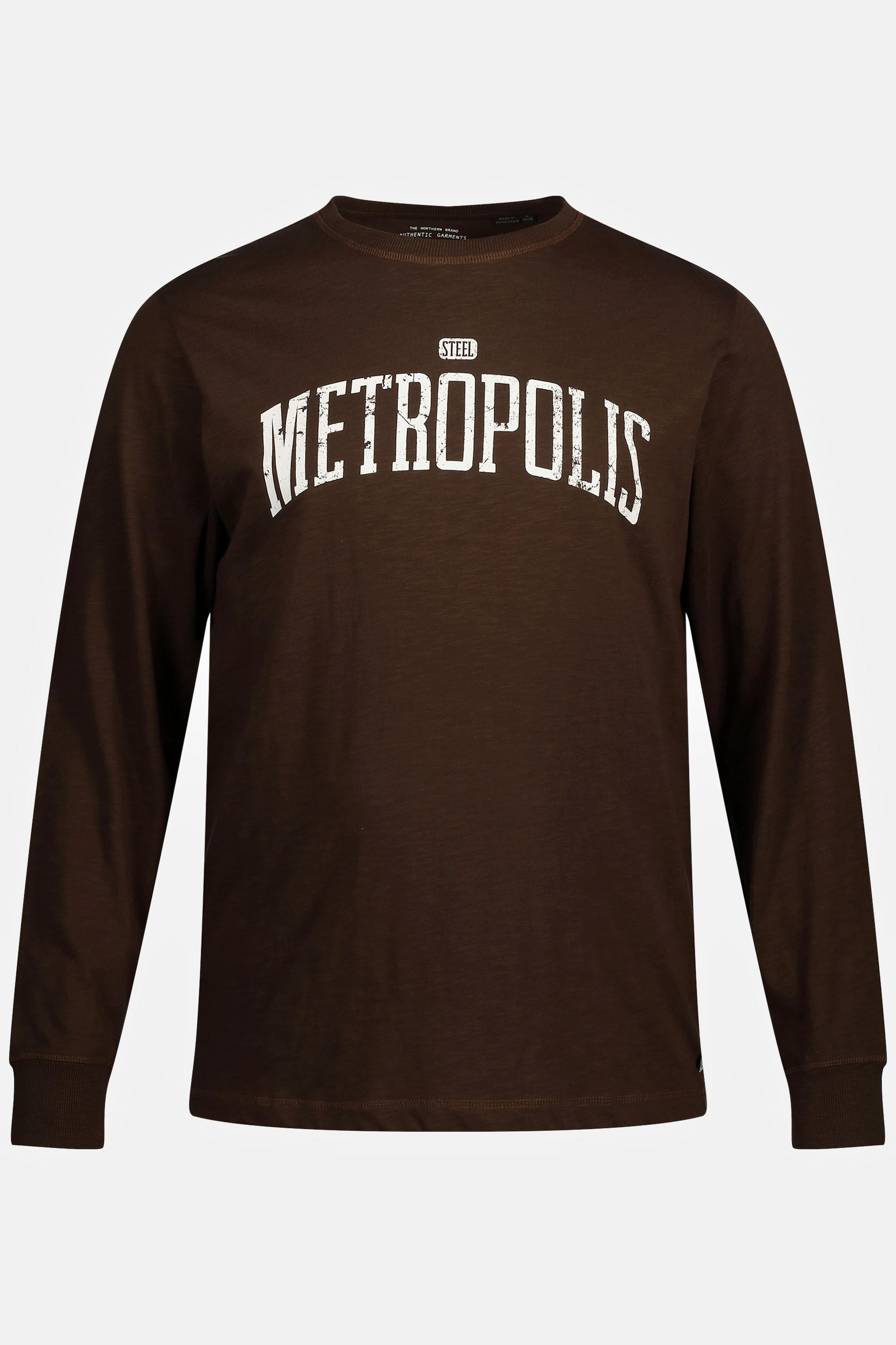 JP1880  Maglia a maniche lunghe con stampa "Metropolis" e scollo a girocollo, disponibile nella versione tall 