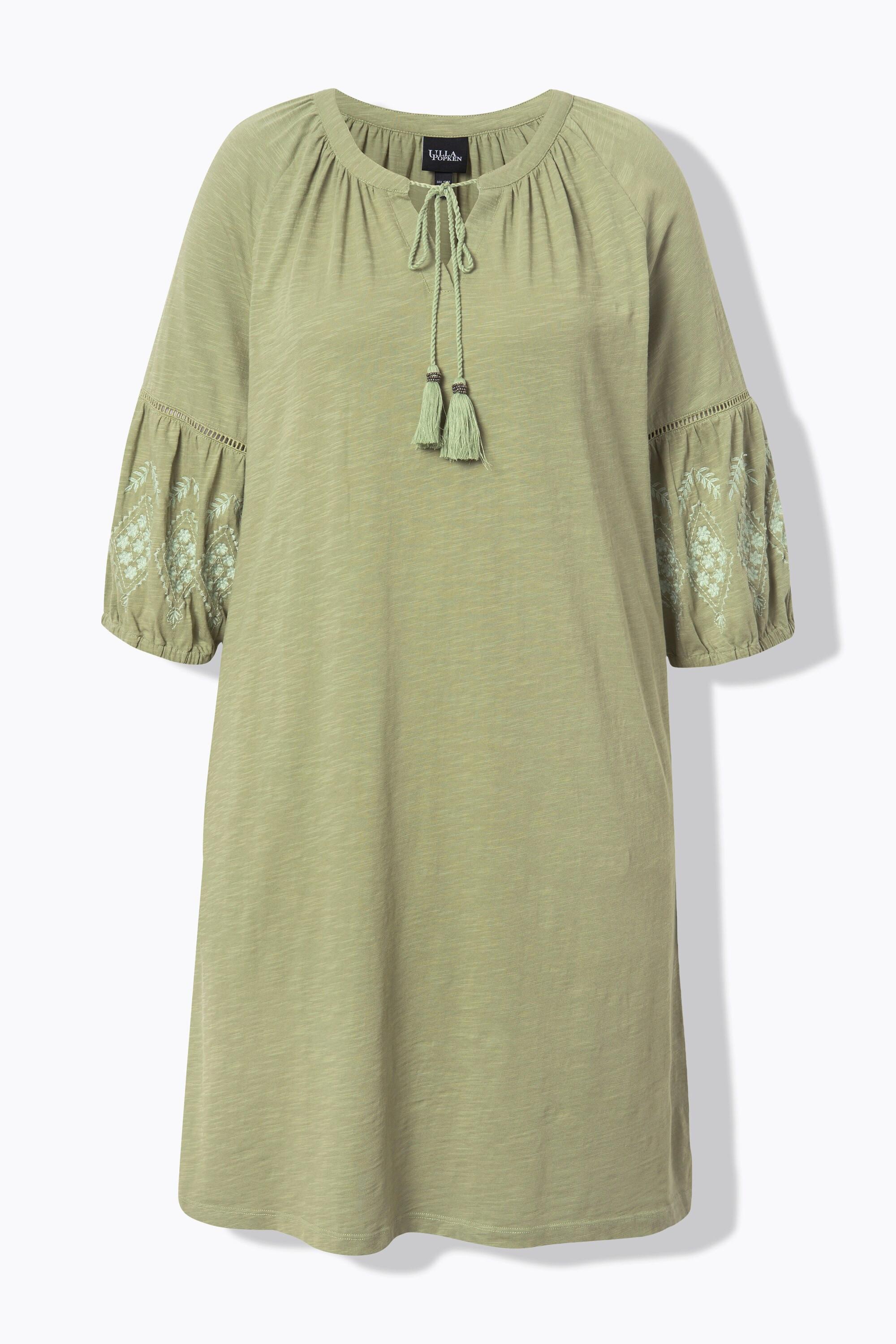 Ulla Popken Robe en jersey brodée coupe évasée col tunisien manches 3/4  