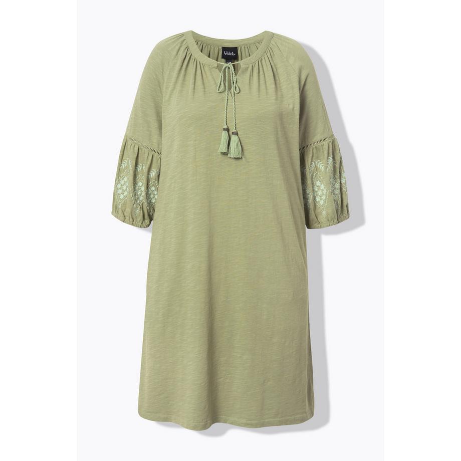 Ulla Popken Jerseykleid Stickerei A-Linie Tunika-Ausschnitt 3/4-Arm  