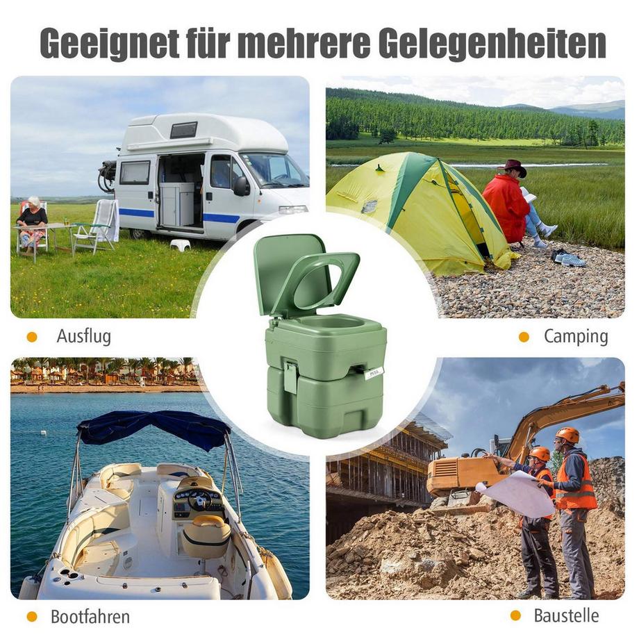 Northio  Campingtoilette 20L + 12L Tragbares Campingklo mit abnehmbarem Abwassertank Reisetoilette Grau und Grün-grün 