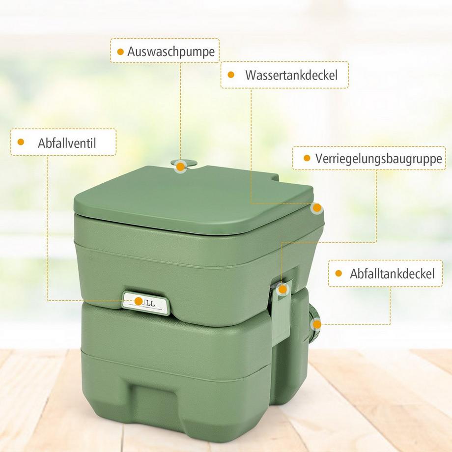Northio  Campingtoilette 20L + 12L Tragbares Campingklo mit abnehmbarem Abwassertank Reisetoilette Grau und Grün-grün 