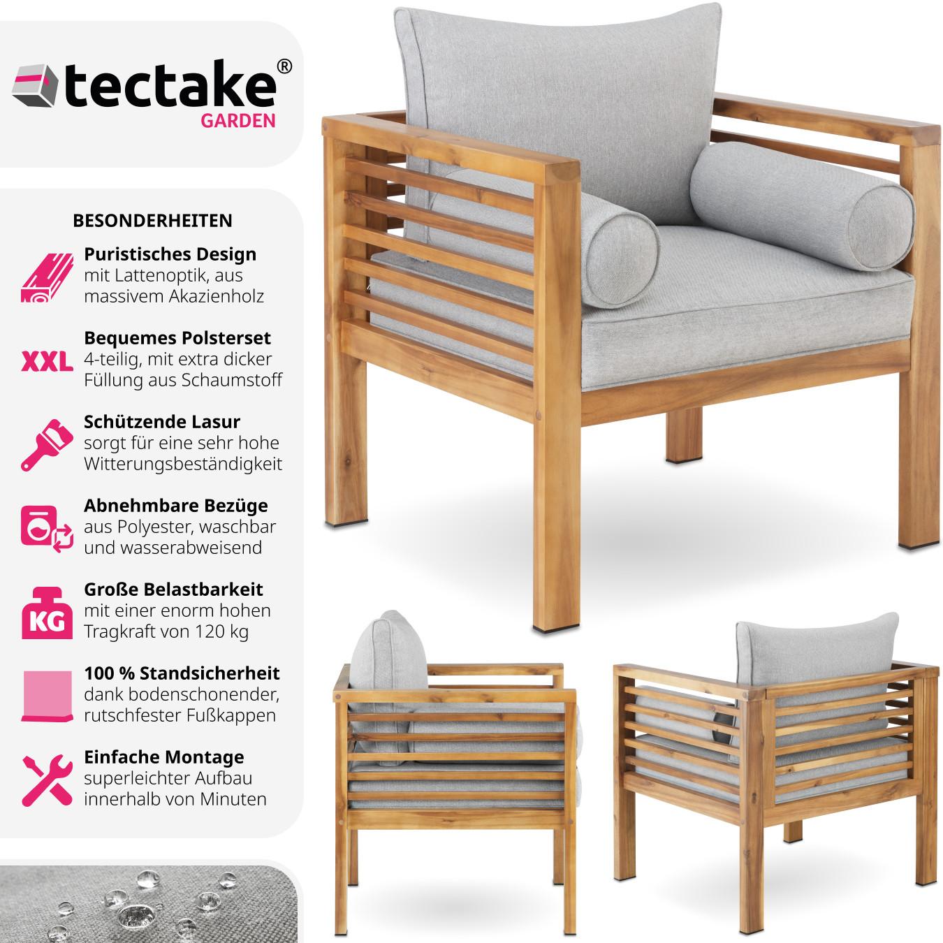 Tectake Garten-Loungesessel Boka, lasiertes Holz, 120 kg belastbar  