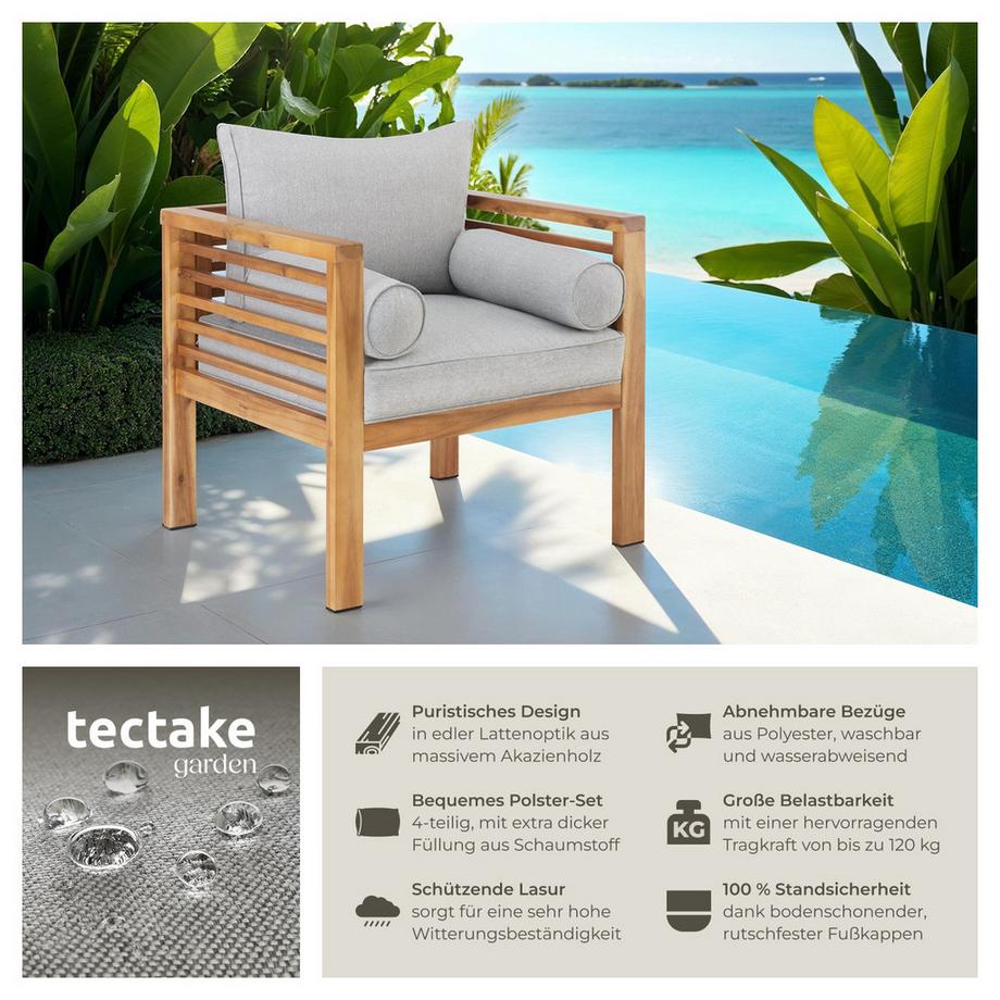 Tectake Fauteuil de jardin BOKA avec structure en bois lasuré  