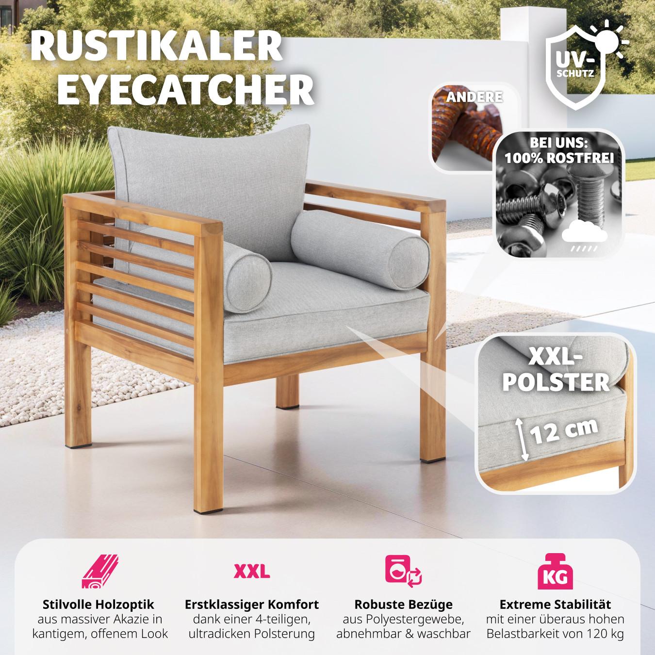 Tectake Fauteuil de jardin Boka, bois lasuré, supporte env. 120 kg  