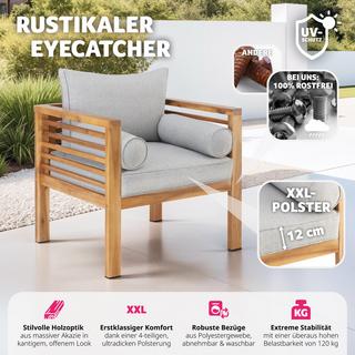 Tectake Garten-Loungesessel Boka, lasiertes Holz, 120 kg belastbar  