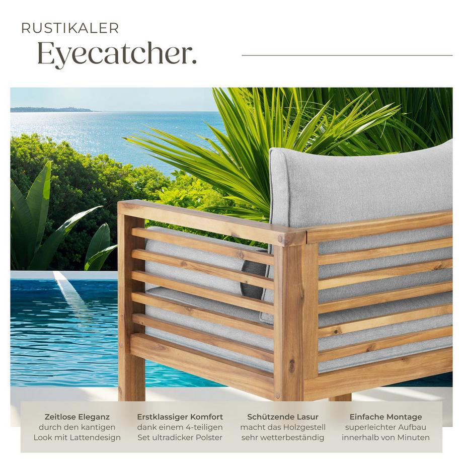 Tectake Fauteuil de jardin BOKA avec structure en bois lasuré  