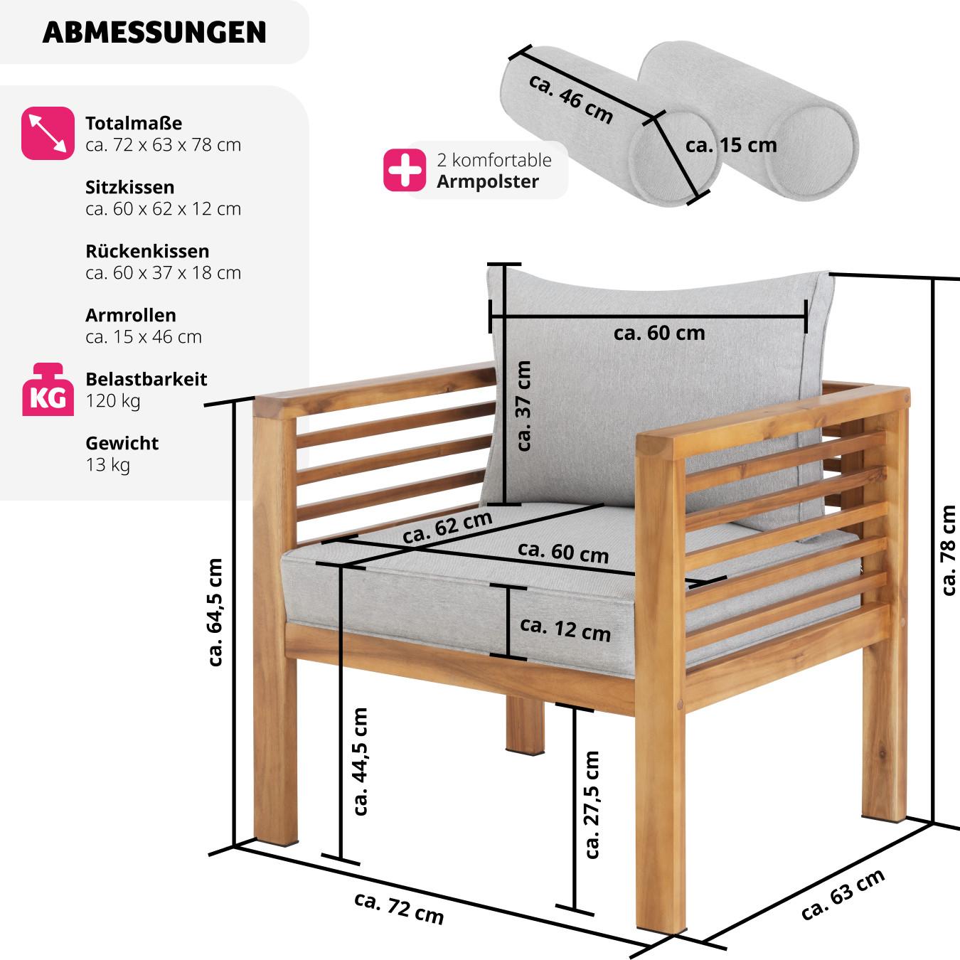 Tectake Fauteuil de jardin Boka, bois lasuré, supporte env. 120 kg  