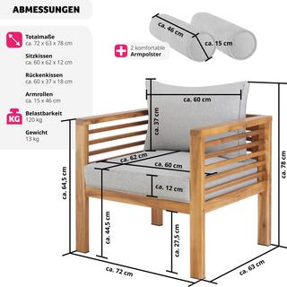 Tectake Garten-Loungesessel Boka, lasiertes Holz, 120 kg belastbar  