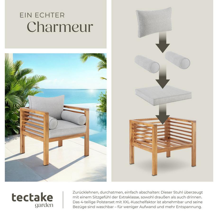 Tectake Garten-Loungesessel Boka mit lasiertem Holzgestell wetterfest  