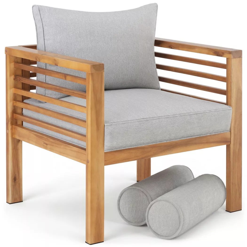 Tectake - Garten-Loungesessel Boka mit lasiertem Holzgestell wetterfest, 1 Stück, Braun